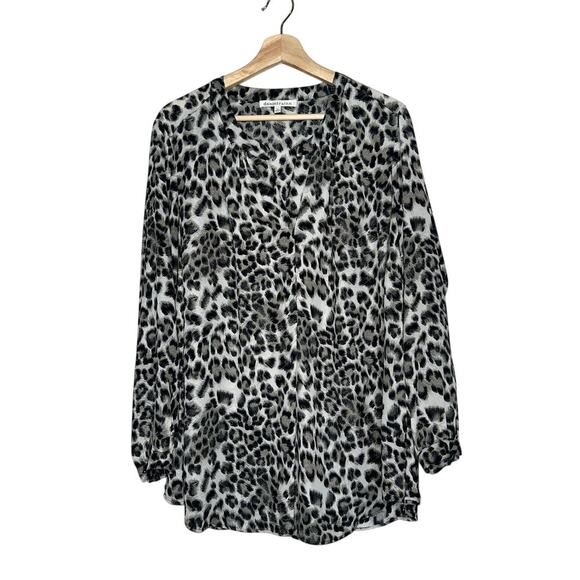 Daniel Rainn Black Gray Animal Print Blouse Long Sleeve 1X Plus Size - Picture 1 of 5